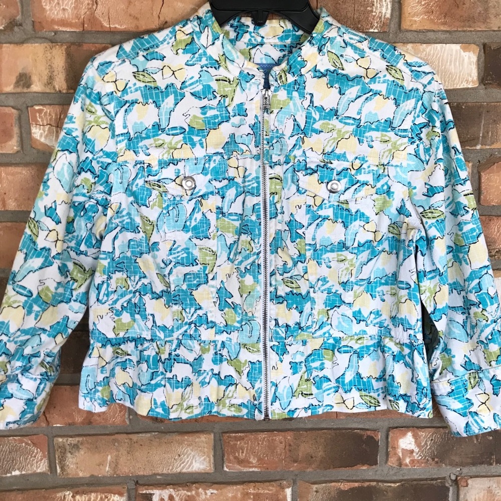 Lark Lane Women’s Petite Floral Print Zip Up Jacket Size 10P